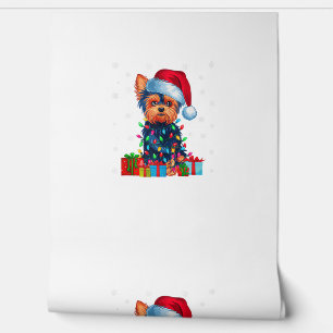 Yorkie Dog Ugly Xmas Lights Santa Hat Yorkie Dog C Wallpaper