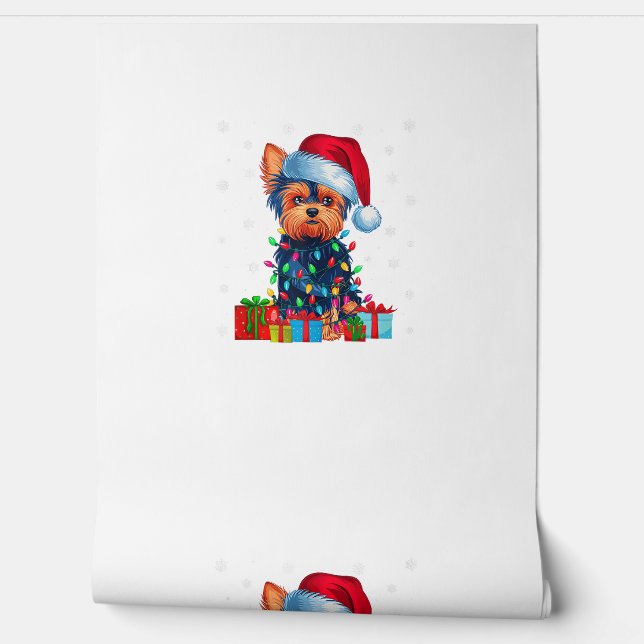 Yorkie Dog Ugly Xmas Lights Santa Hat Yorkie Dog C Wallpaper (Unrolling)