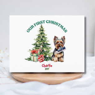 Yorkie Dog Watercolor Christmas Personalised Postcard