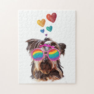 Yorkie Dog with Hearts Valentine's Day Jigsaw Puzzle