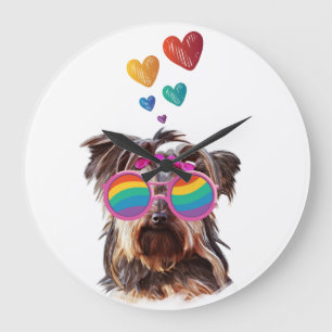 Yorkie Dog with Hearts Valentine's Day Large Clock