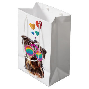 Yorkie Dog with Hearts Valentine's Day Medium Gift Bag