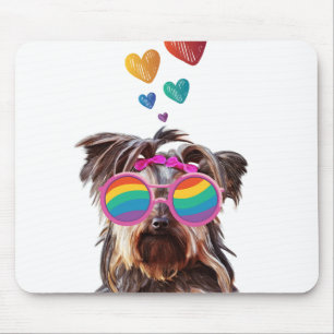 Yorkie Dog with Hearts Valentine's Day Mouse Pad
