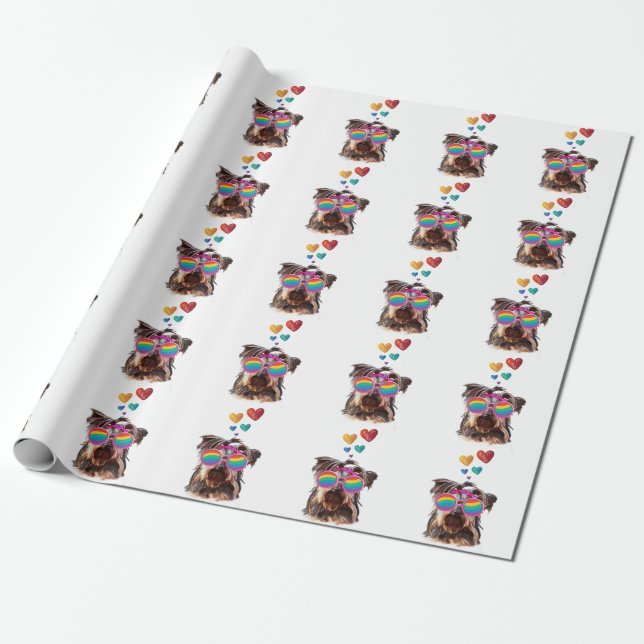 Yorkie Dog with Hearts Valentine's Day  Wrapping Paper (Unrolled)