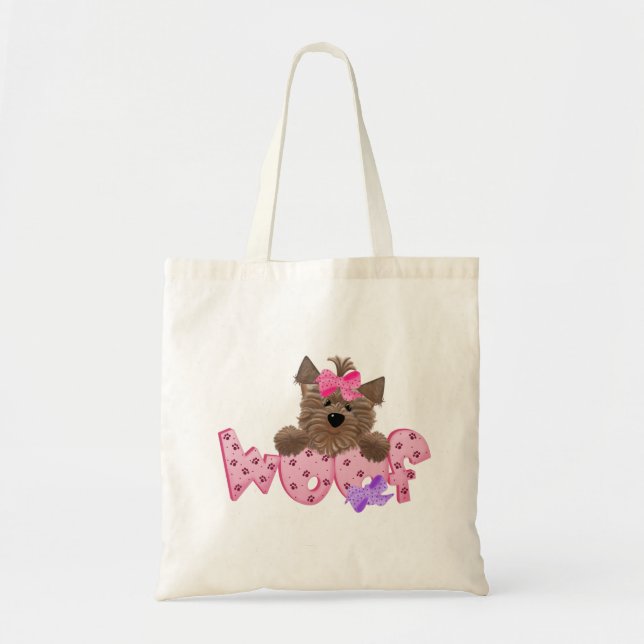 Yorkie Dog Woof Tote Bag (Front)
