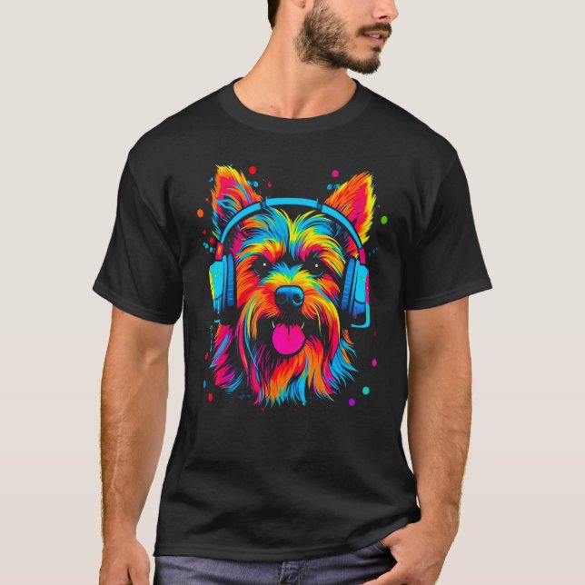 Yorkie Dog Yorkshire Terrier DJ Festival T-Shirt (Front)
