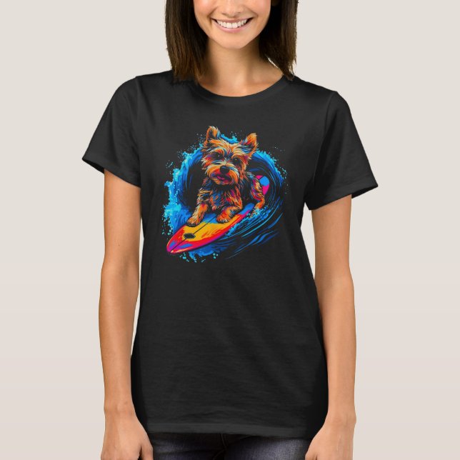 Yorkie Dog Yorkshire Terrier Surfing 1 T-Shirt (Front)