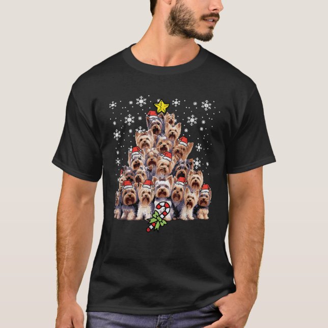 Yorkie Dogs Christmas Tree Xmas Holiday Pet Men Wo T-Shirt (Front)