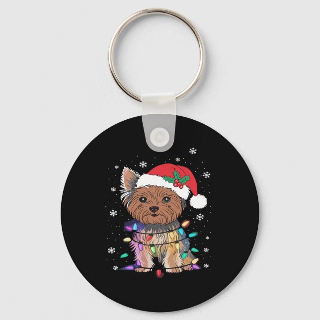 Yorkie Dogs Tree Christmas Sweater Xmas Pet Animal Key Ring (Front)