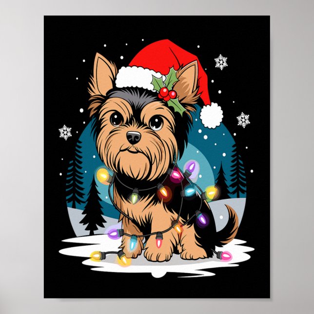 Yorkie Dogs Tree Christmas Sweater Xmas Pet Animal Poster (Front)