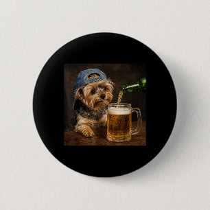 Yorkie Drinking Beer Funny Dog Meme Design 6 Cm Round Badge