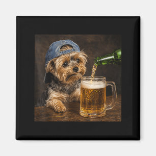 Yorkie Drinking Beer Funny Dog Meme Design Magnet