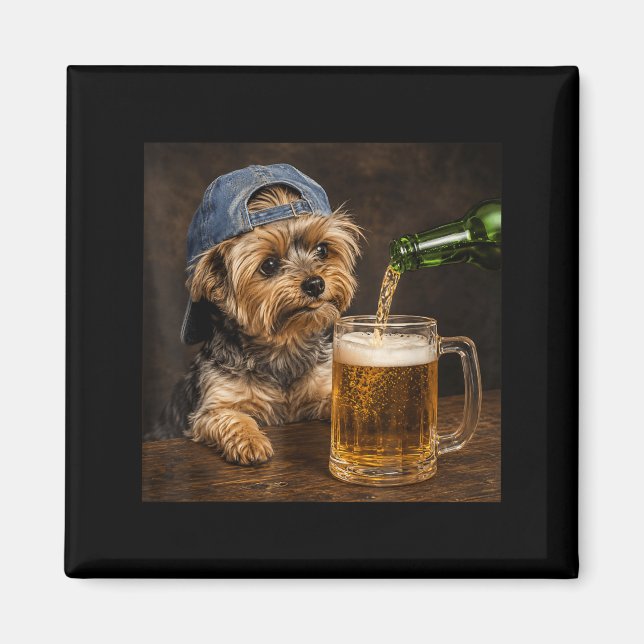 Yorkie Drinking Beer Funny Dog Meme Design Magnet (Front)