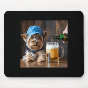 Yorkie Drinking Beer Funny Dog Meme Love Family Mouse Pad