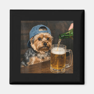 Yorkie Drinking Beer Funny Dog Meme Magnet