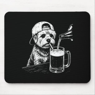 Yorkie Drinking Beer Funny Dog Meme Retro Design Mouse Pad