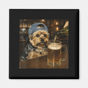 Yorkie Drinking Beer Shirt Funny Dog Meme Art Magnet