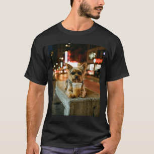 Yorkie drinking iced coffee funny animal meme men T-Shirt