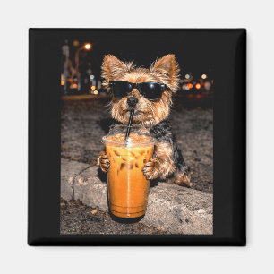 Yorkie Drinking Iced Coffee Funny Yorkie Dog Lover Magnet