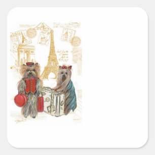 Yorkie Eiffel Tower Paris Square Sticker