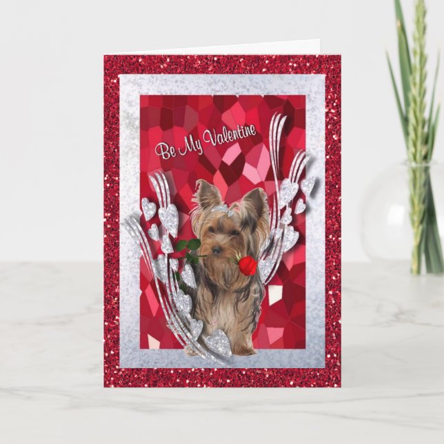 Yorkie Female Puppy Be My Valentine Card (Front)