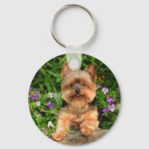 Yorkie flowers key ring