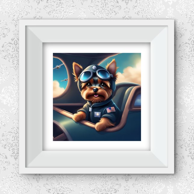 Yorkie Flying In The Aeroplane AI Generated Dog Ar Poster (Creator Uploaded)