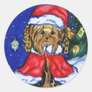 Yorkie Folk Art Classic Round Sticker
