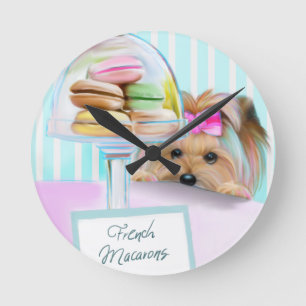 Yorkie French Macarons Round Clock