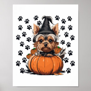 Yorkie Halloween Costume Tee Pumpkin Men Women Kid Poster
