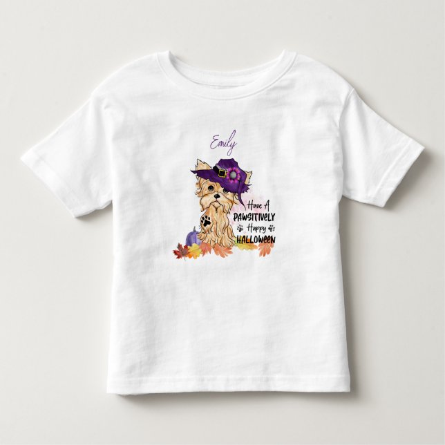 Yorkie Have a Pawsitively Happy Halloween Toddler T-Shirt (Front)