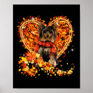 Yorkie Hello Autumn Leaves Heart Fall Thanksgiving Poster