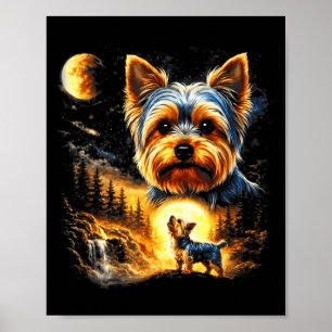 Yorkie Howling to The Moon Vintage 90s Funny Dog Poster