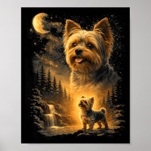 Yorkie Howling to The Moon Vintage 90s Funny Dog Poster