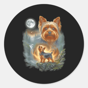 Yorkie howling to the moon vintage funny dog meme  classic round sticker