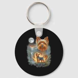 Yorkie howling to the moon vintage funny dog meme key ring