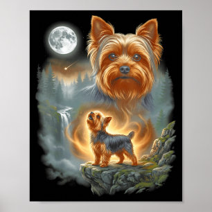Yorkie howling to the moon vintage funny dog meme  poster