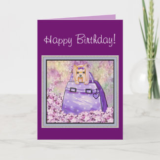 Yorkie in Lilacs Birthday Card