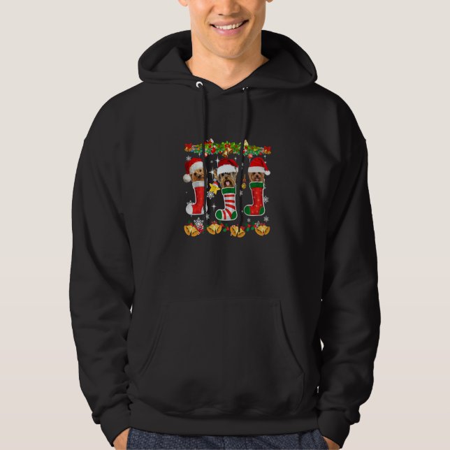 Yorkie In Socks Christmas Santa Hat Xmas Lights Do Hoodie (Front)