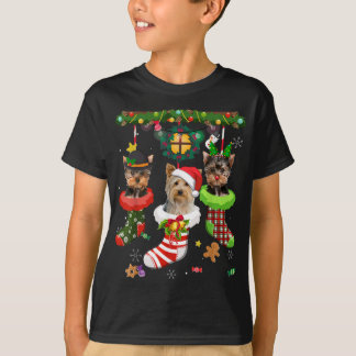 Yorkie In Socks Christmas Santa Hat Xmas Lights Do T-Shirt