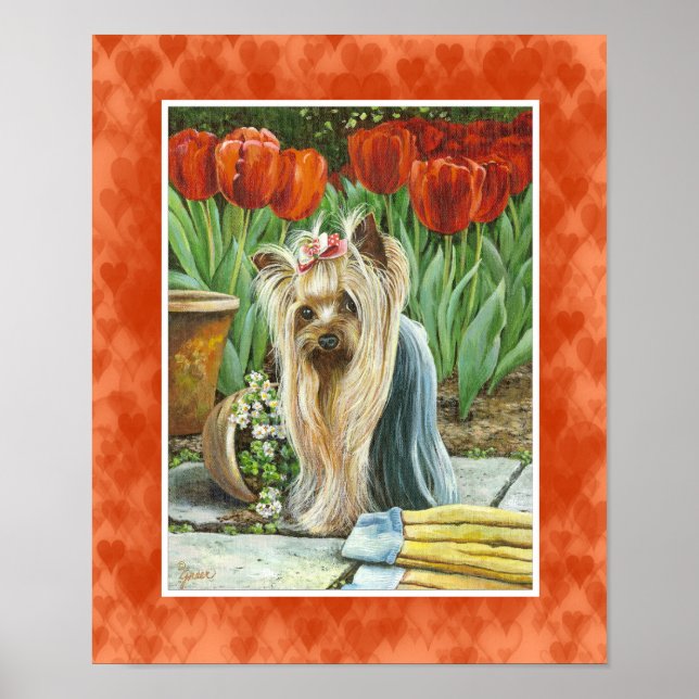 Yorkie in Tulip Garden Canvas Print (Front)