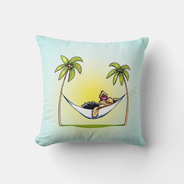 Yorkie Island Princess Off-Leash Art™ Cushion (Front)