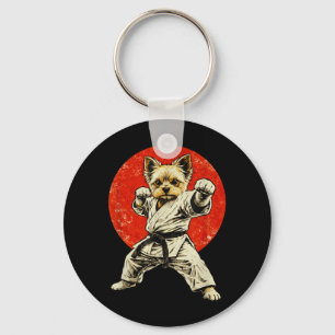 Yorkie Karate Dog Black Belt Yorkshire Terrier Key Ring