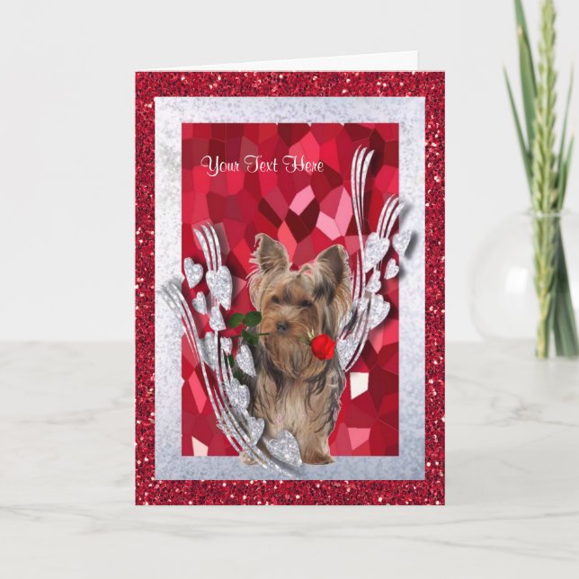 Yorkie Male Puppy Customise It Valentine Card (Front)