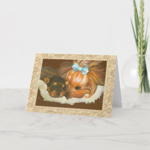 Yorkie Mama & Puppy Portrait Greeting Card