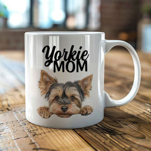Yorkie Mom Cute Peeking Yorkie Coffee Mug