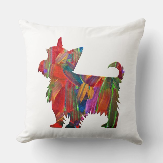Yorkie Multi Coloured Painted Dog Silhouette Cushion (Front)