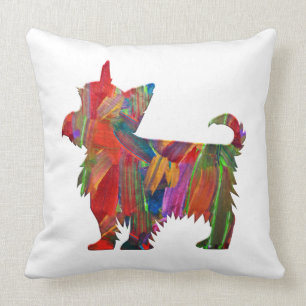 Yorkie Multi Coloured Painted Dog Silhouette Cushion