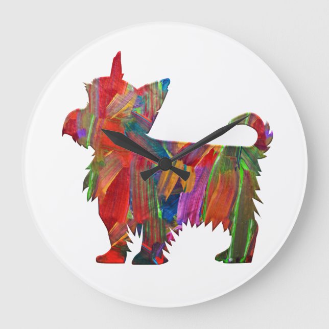 Yorkie Multi Coloured Painted Dog Silhouette Large Clock (Front)