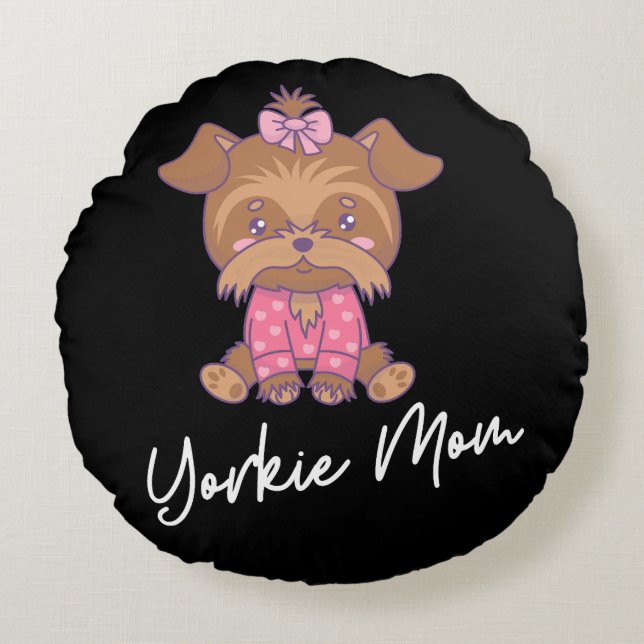 Yorkie Mum 2 Round Cushion (Front)